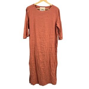 Sugar Candy Mountain Linen Midi Dress Rust Orange XS Made in USA NWT Minimalist